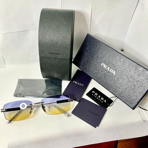 Prada Silver Frame Violet Yellow Gradient Sunglasses Full Inclusion - Picture 1 of 6